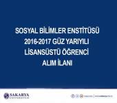 2016-2017 GÜZ YARIYILI LİSANSÜSTÜ ÖĞRENCİ ALIM İLANI