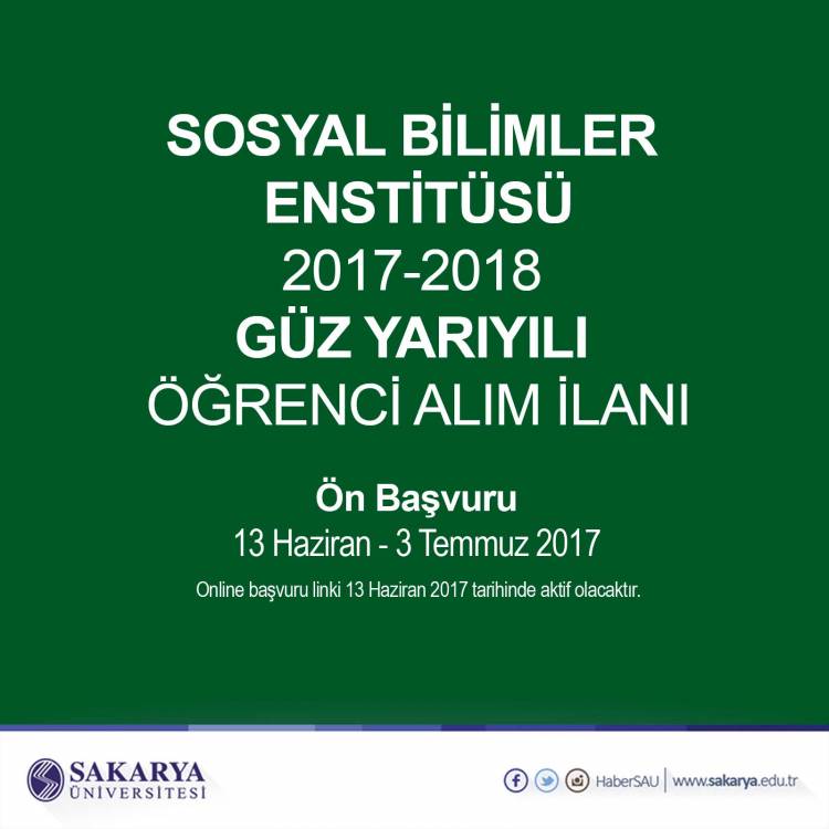 SOSYAL BİLİMLER ENSTİTÜSÜ 2017-2018 GÜZ YARIYILI ÖĞRENCİ ALIM İLANI